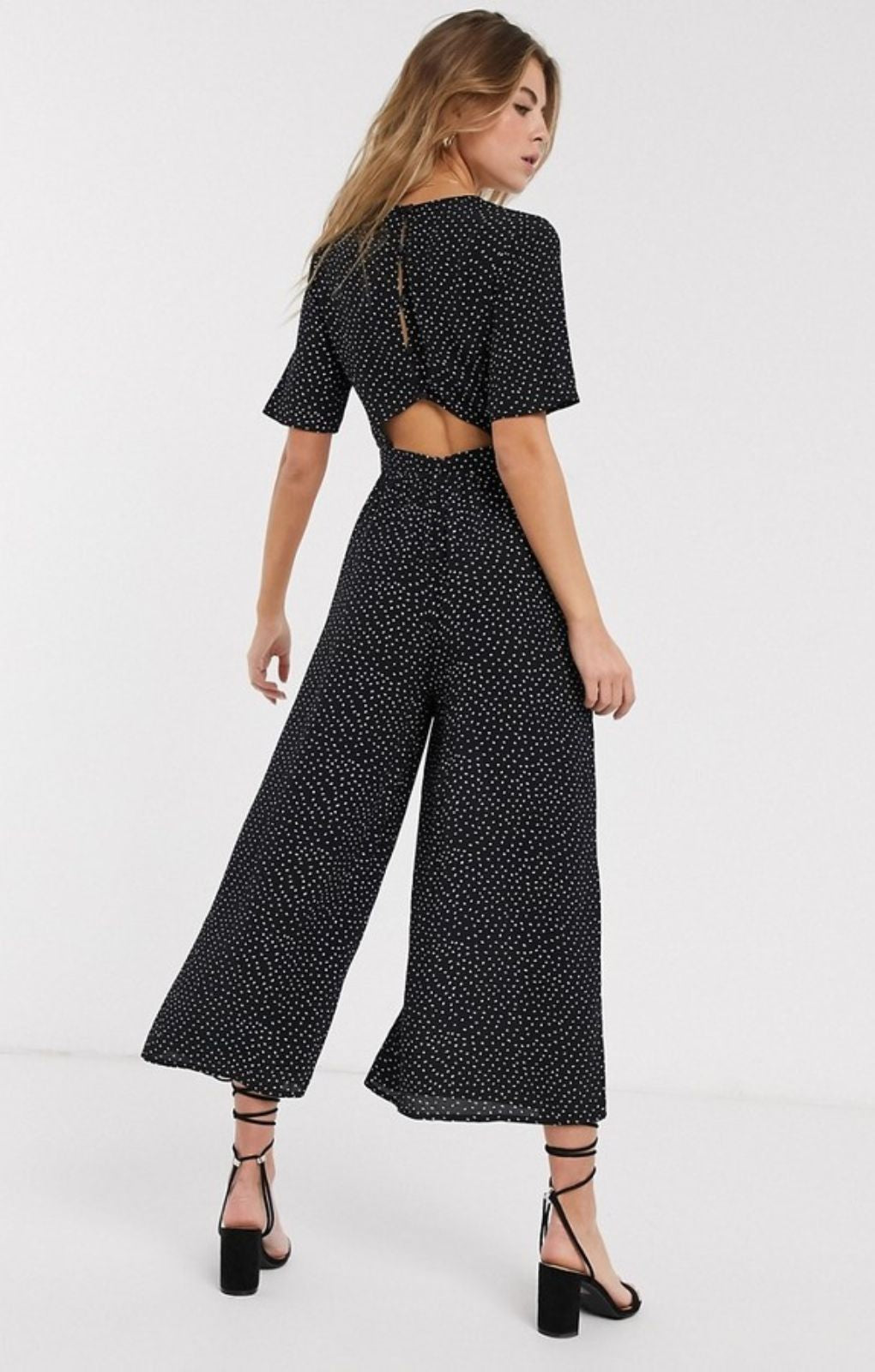 ASOS DESIGN Tea Jumpsuit With Button Back Detail In Mono Spot