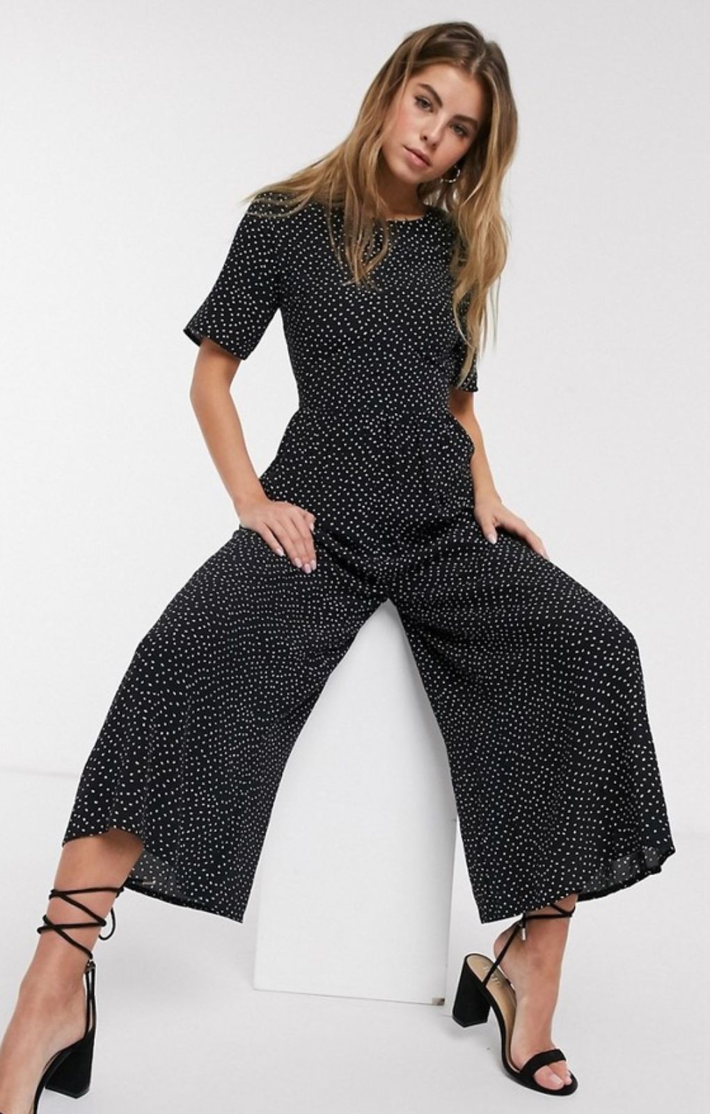 ASOS DESIGN Tea Jumpsuit With Button Back Detail In Mono Spot