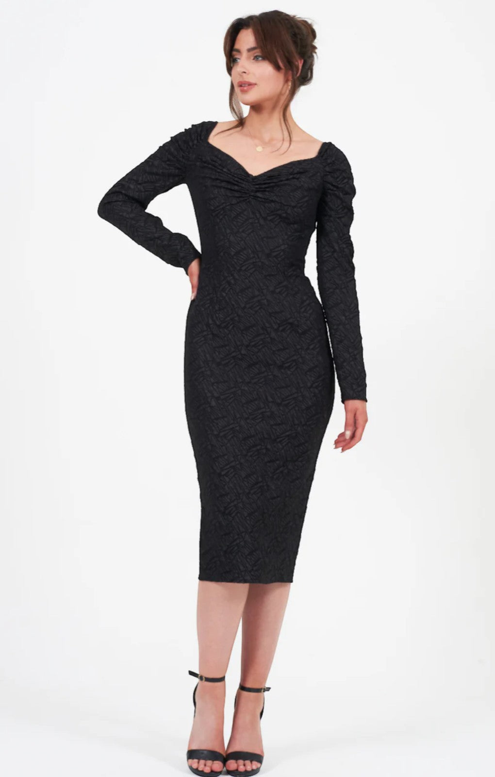 Little Mistress Black Bardot Midi Dress – dresses by Little Mistress, available to rent from Hirestreet