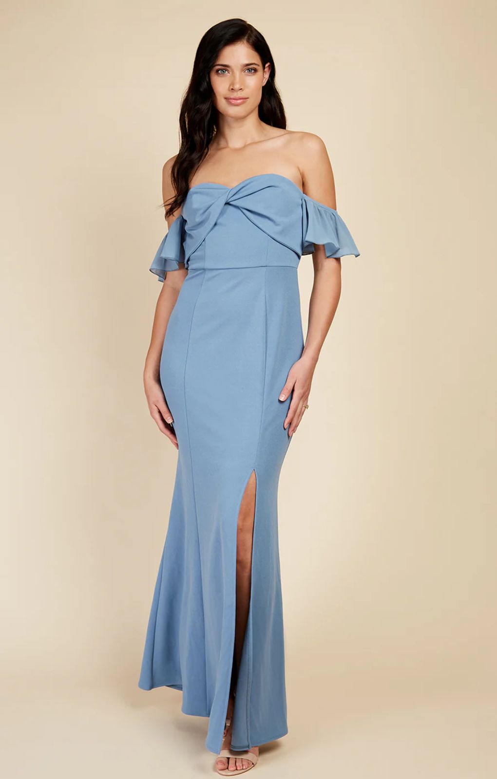 Little Mistress Twist Detail Bardot Maxi Dress