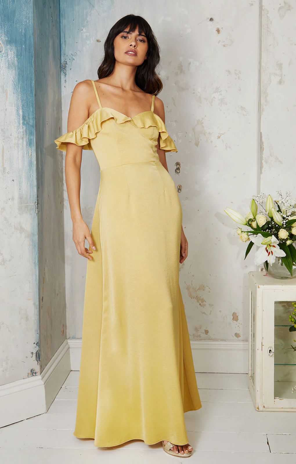 Little Mistress Frill Cold-Shoulder Maxi Dress