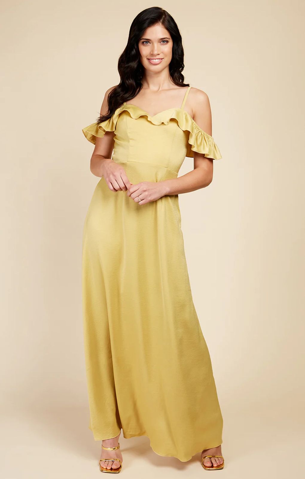 Little Mistress Frill Cold-Shoulder Maxi Dress
