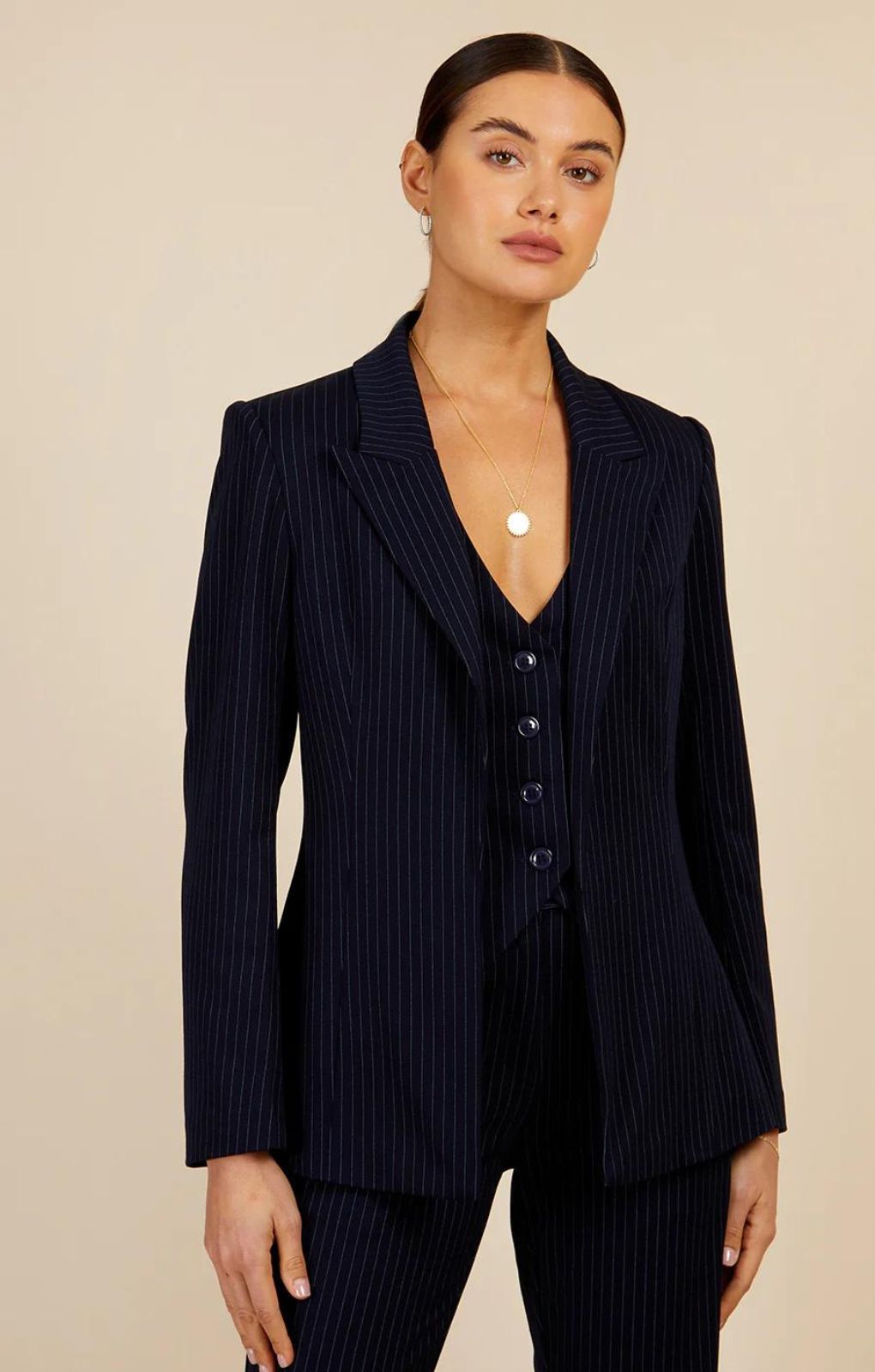 Little Mistress Navy Pinstripe Blazer Jacket