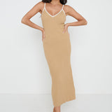 Pretty Lavish Lorin Contrast Strap Camel Knit Dress – dresses by Pretty Lavish, available to rent from Hirestreet