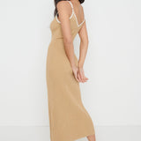Pretty Lavish Lorin Contrast Strap Camel Knit Dress – dresses by Pretty Lavish, available to rent from Hirestreet