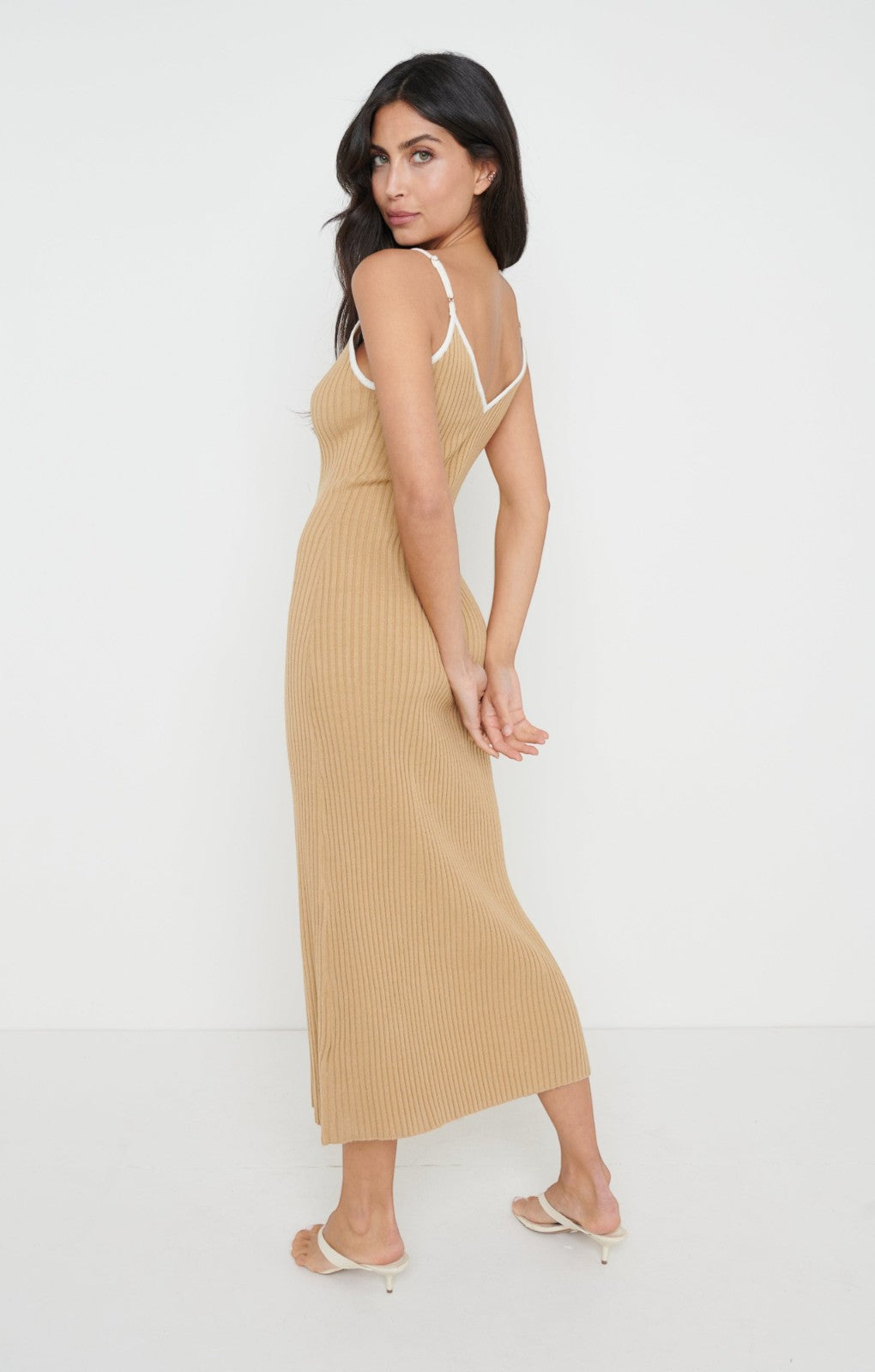 Pretty Lavish Lorin Contrast Strap Camel Knit Dress – dresses by Pretty Lavish, available to rent from Hirestreet