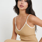 Pretty Lavish Lorin Contrast Strap Camel Knit Dress – dresses by Pretty Lavish, available to rent from Hirestreet