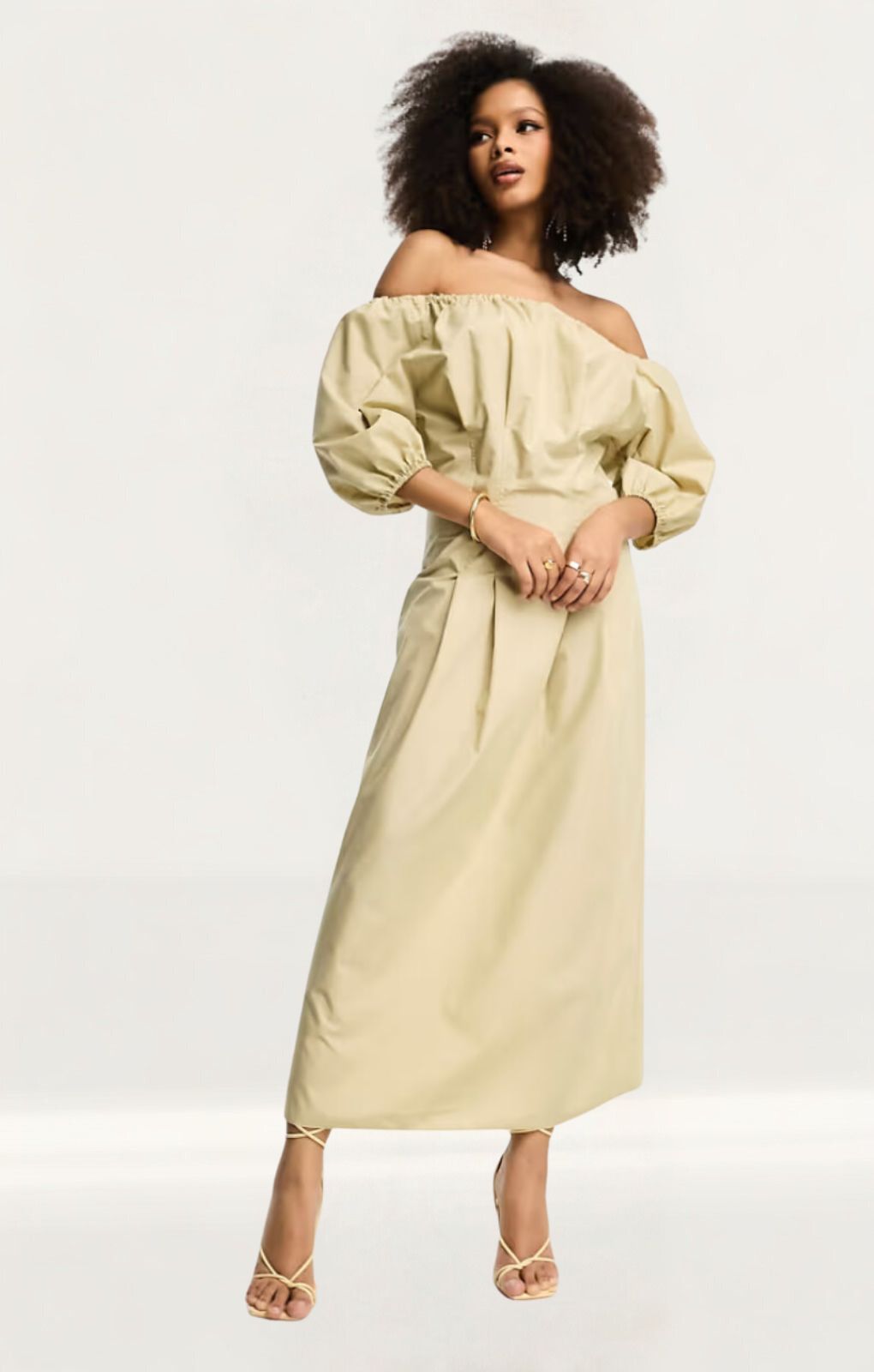ASOS DESIGN Clean Cotton Corset Waist Off Shoulder Maxi Dress In Neutral
