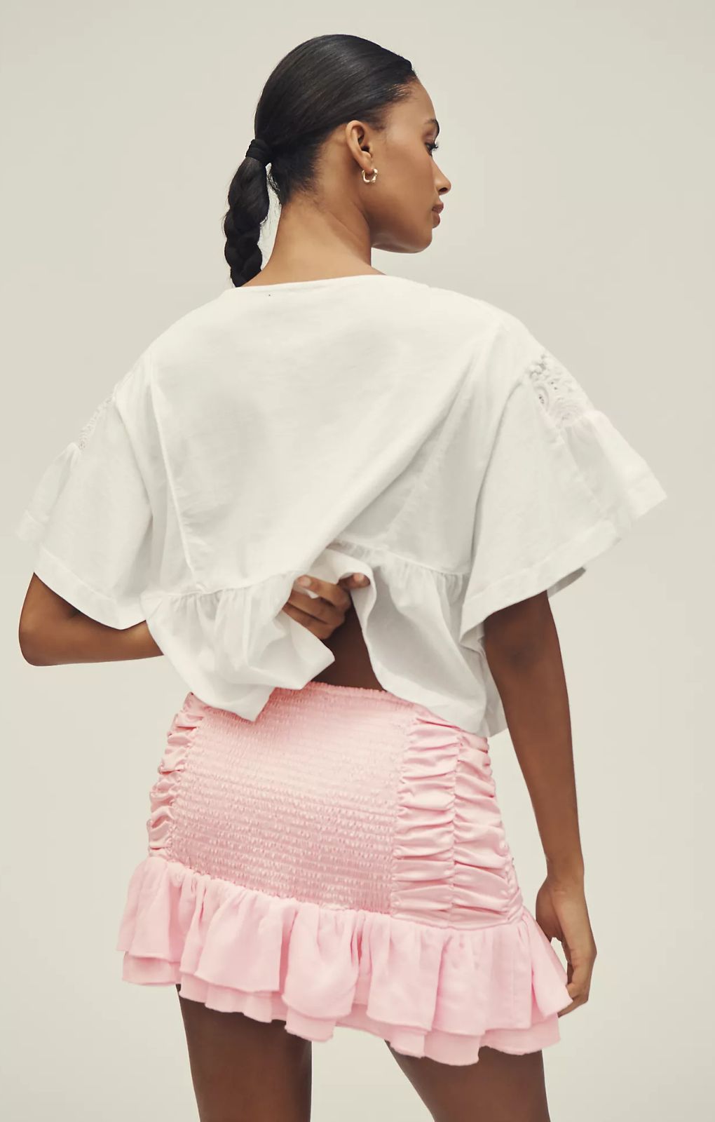 Maeve Satin Chiffon Ruched Mini Skirt – skirts by Maeve, available to rent from Hirestreet