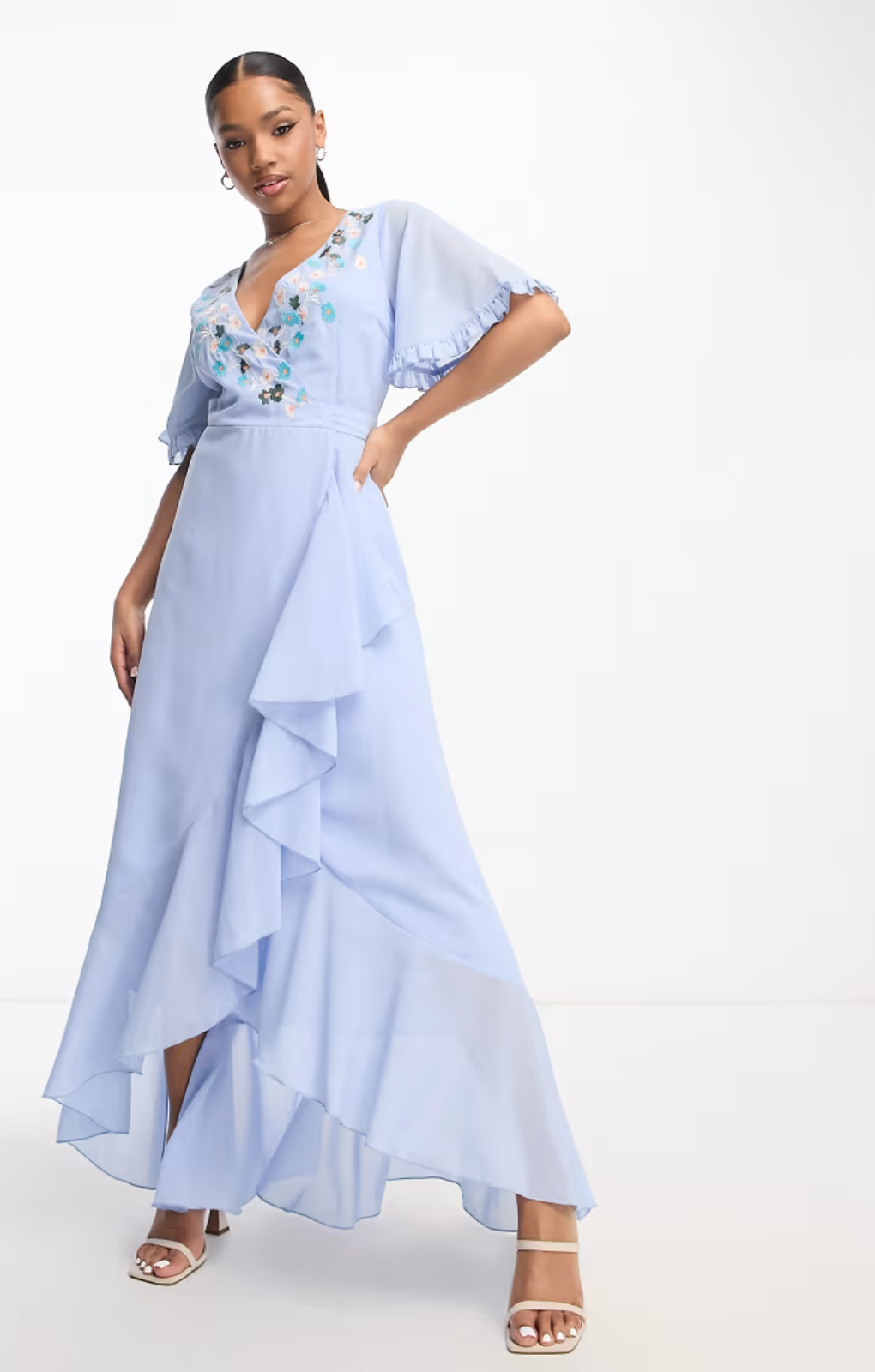 Rent Maya Embroidered Wrap Dress In Baby Blue | Hirestreet