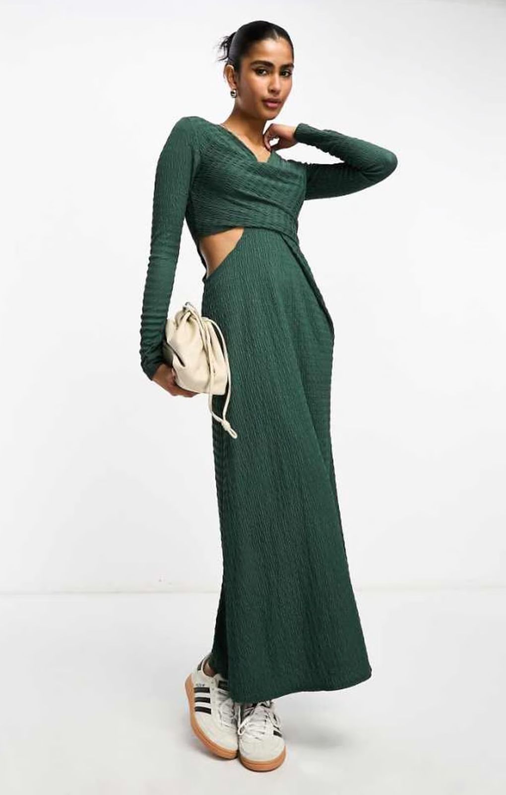 ASOS DESIGN Drape Midi Dress With Wrap Detail In Green