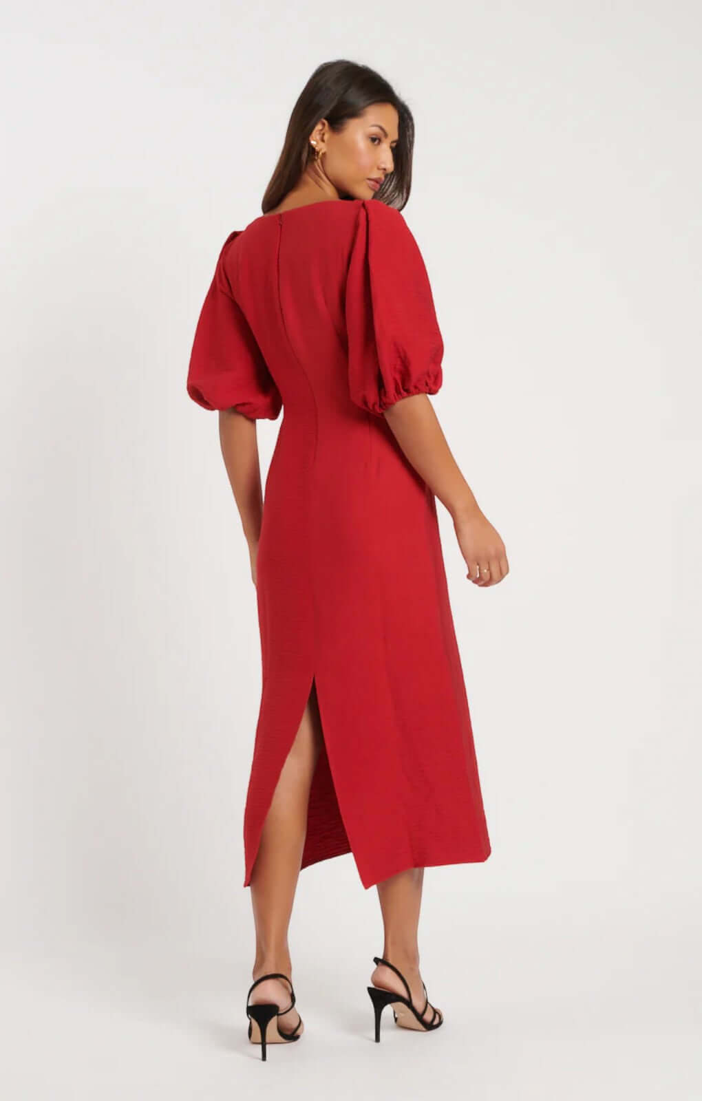 Nobody's Child Red Puff Sleeve Hannah Midi Dress