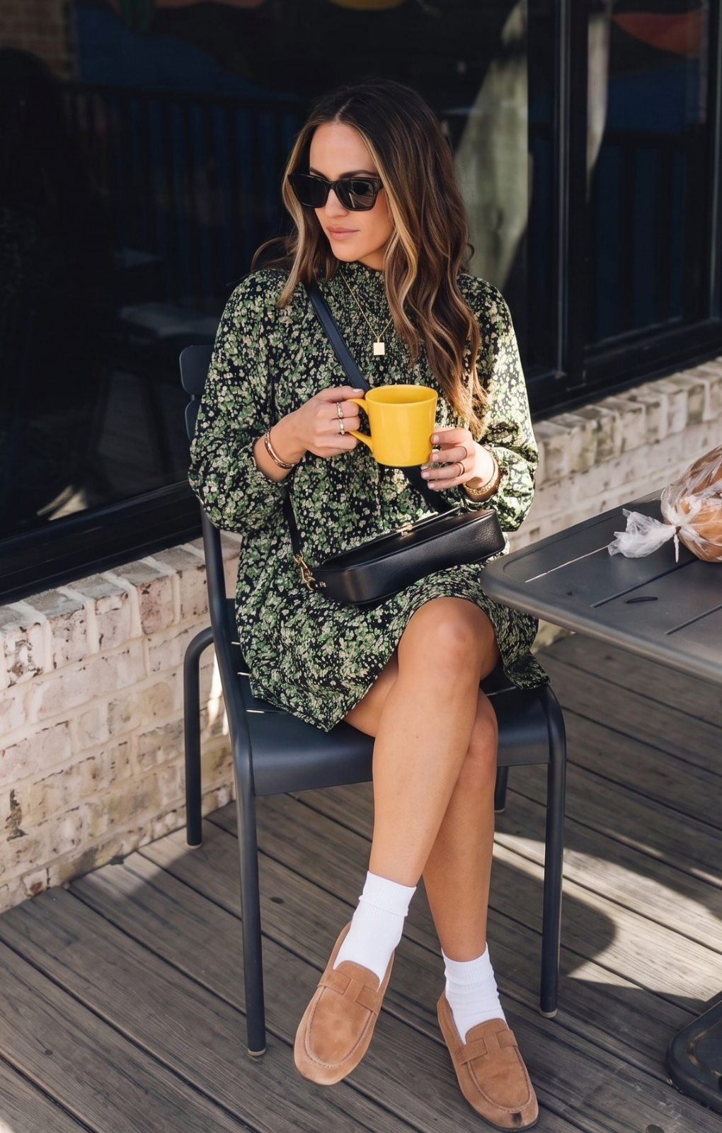 Rent Whistles Shirred Smock Dress In Green And Pink Smudge