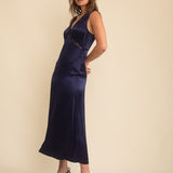 Nobody's Child Navy Sleeveless Satin Lace Trim Nessy Midaxi Dress