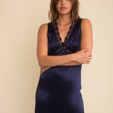 Nobody's Child Navy Sleeveless Satin Lace Trim Nessy Midaxi Dress