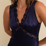 Nobody's Child Navy Sleeveless Satin Lace Trim Nessy Midaxi Dress