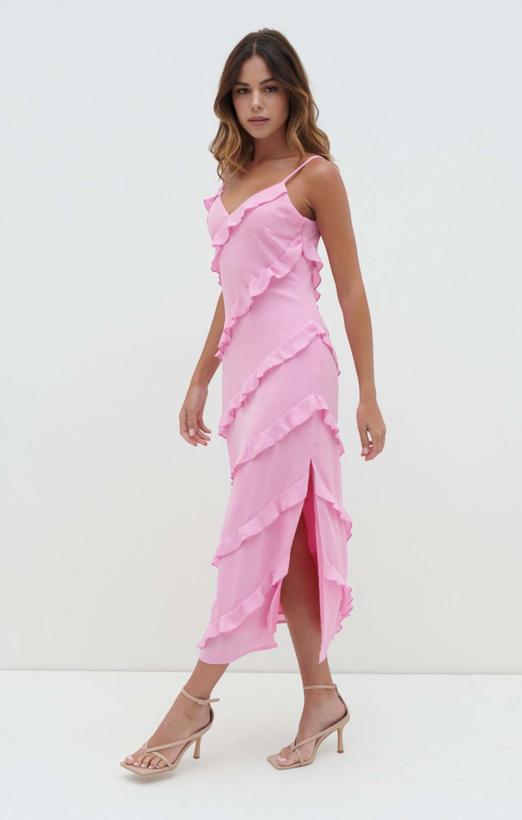 Pretty Lavish Nadine Ruffle Posie Pink Midaxi Dress