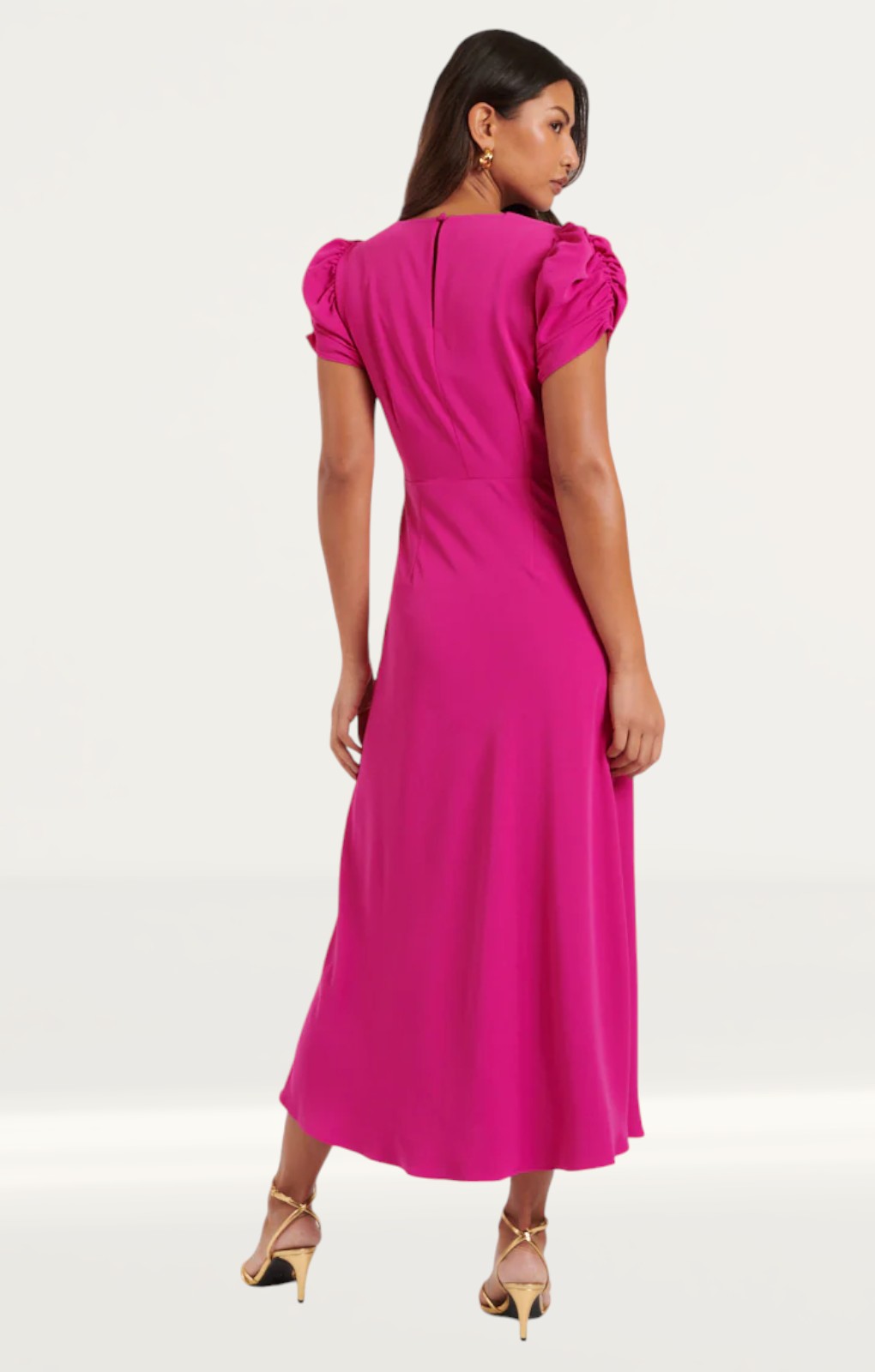 Nobody's Child Pink Shirred Naomi Midi Dress