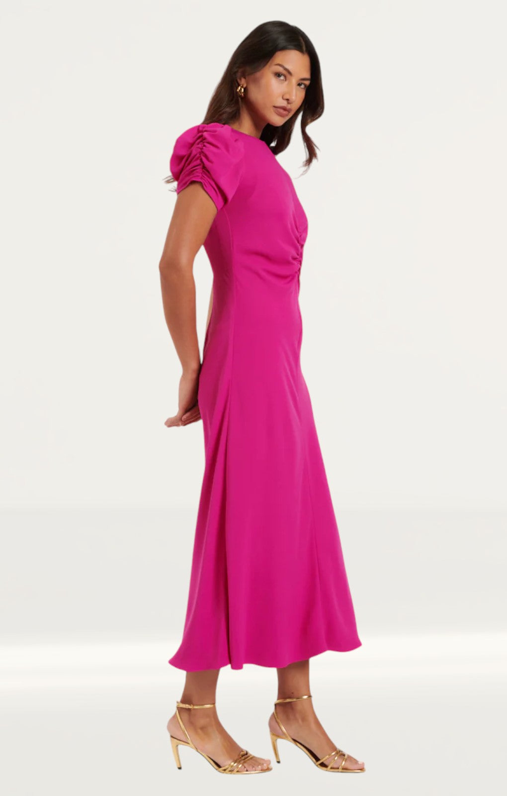 Nobody's Child Pink Shirred Naomi Midi Dress