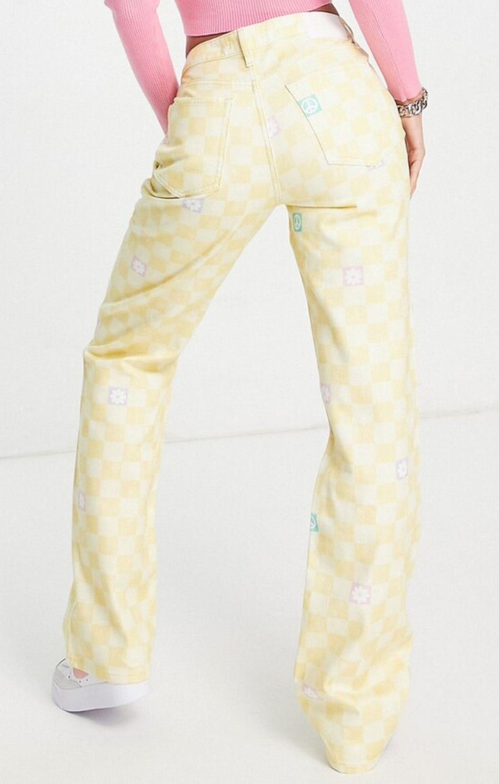 Neon & Nylon High Waisted Flared Jeans In Yellow Checkerboard – jeans by Only, available to rent from Hirestreet