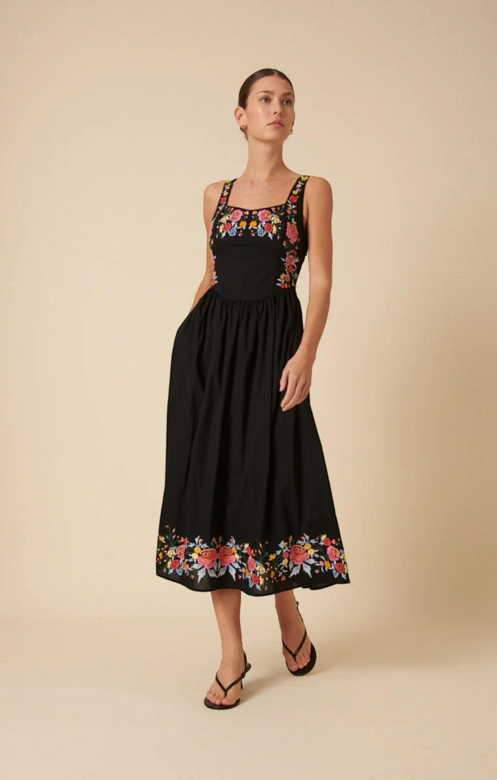 Nobody's Child Black Floral Embroidered Serafina Midi Dress Nobody's Child Black Floral Embroidered Serafina Midi Dress