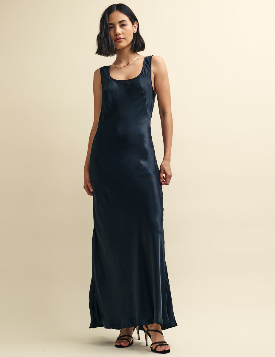 black monika midi dress Nobody's Child Black Monika Satin Slip Maxi Dress