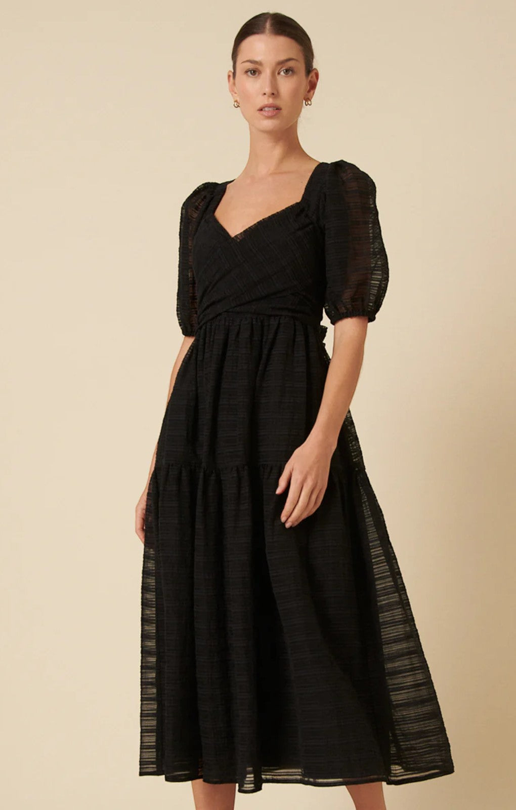 knee length dresses for ladies Rent Nobody's Child Black Organza Sadie Midi Dress