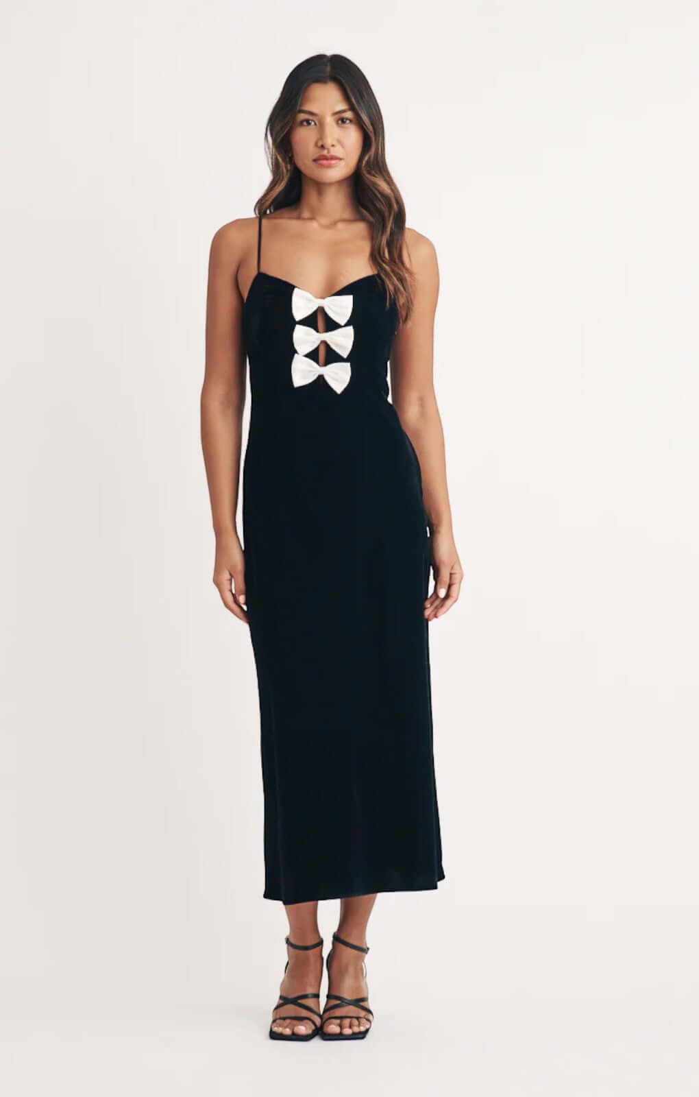 Nobody's Child Black Velvet Bow Front Eliana Midi Dress