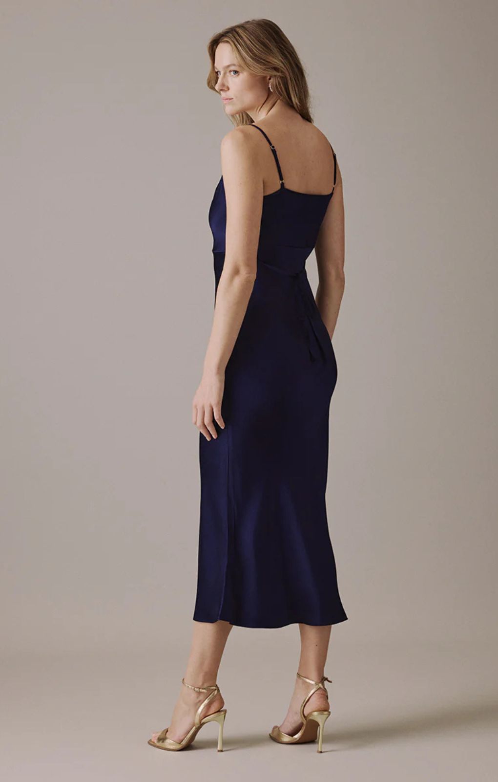 Nobody's Child Navy Satin Cowl Neck Trixie Midi Dress – dresses by Nobody's Child, available to rent from Hirestreet