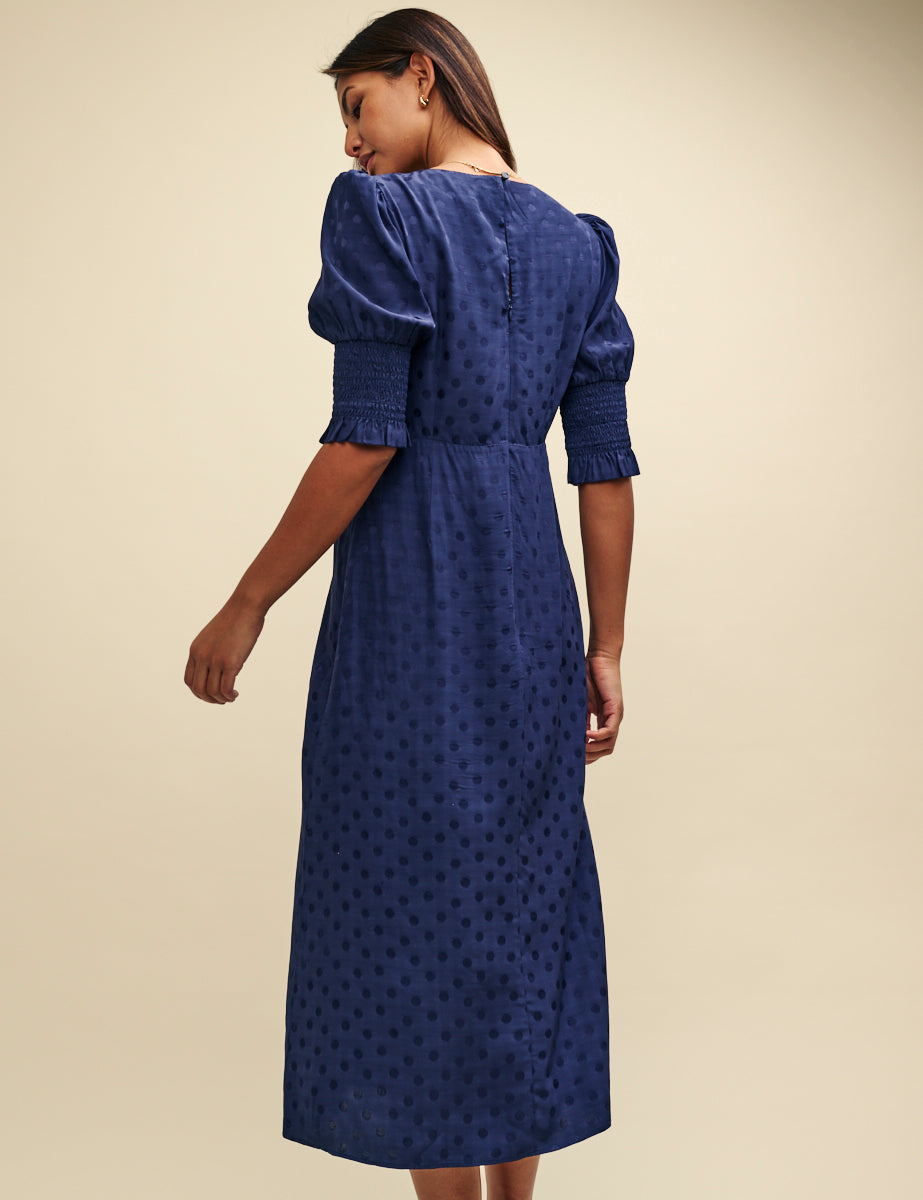 Nobody's Child Blue Satin Jacquard Luna Midi Dress