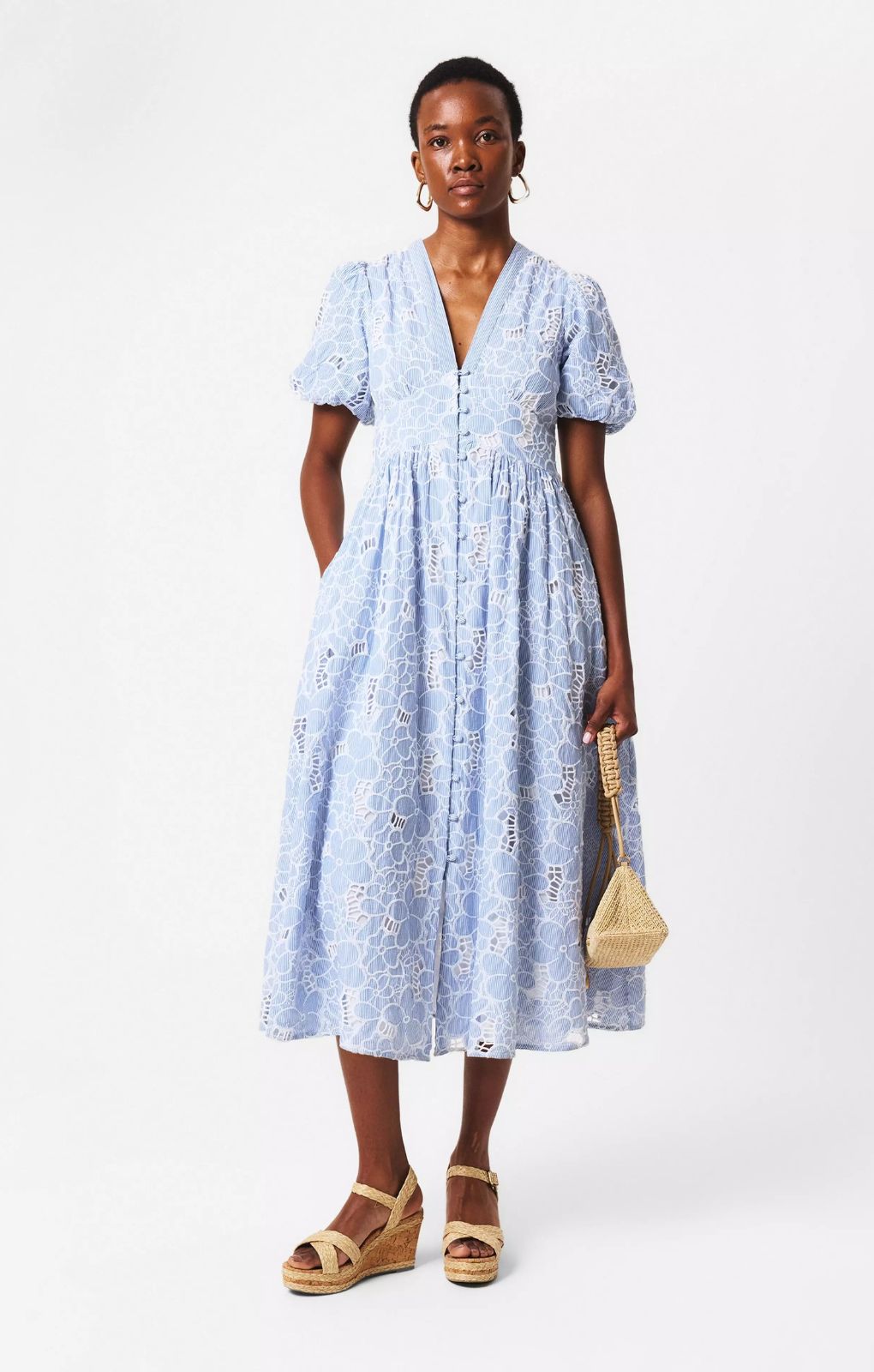 Nobody's Child Blue Stripe Floral Embroidered Starlight Midi Dress