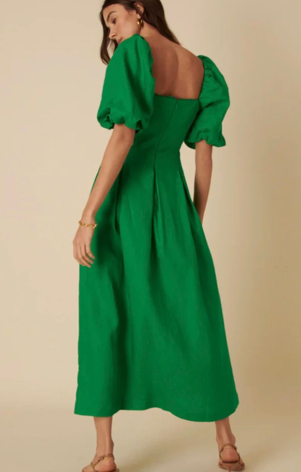 Nobody's Child Green Puff Sleeve Linen Demi Midi Dress – dresses by Nobody's Child, available to rent from Hirestreet