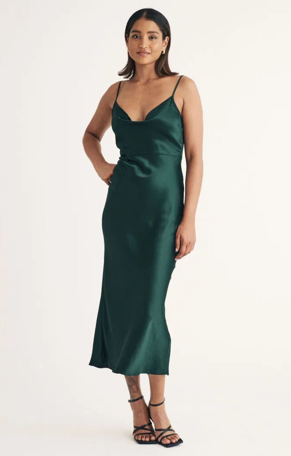 Nobody's Child Green Satin Cowl Neck Trixie Midi Dress – dresses by Nobody's Child, available to rent from Hirestreet