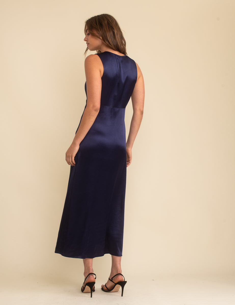 Nobody's Child Navy Sleeveless Satin Lace Trim Nessy Midaxi Dress