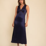 Nobody's Child Navy Sleeveless Satin Lace Trim Nessy Midaxi Dress