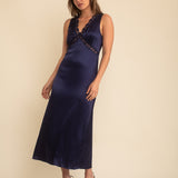 Nobody's Child Navy Sleeveless Satin Lace Trim Nessy Midaxi Dress