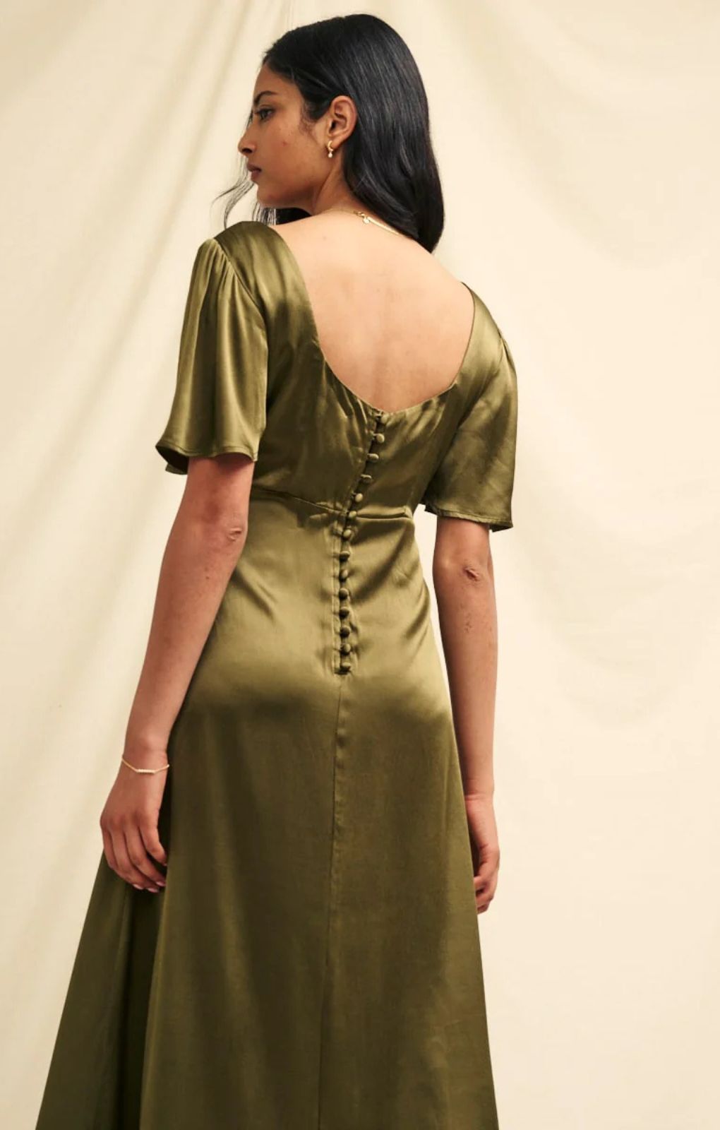 Nobody's Child Olive Green Satin Erin Midaxi Dress – dresses by Nobody's Child, available to rent from Hirestreet