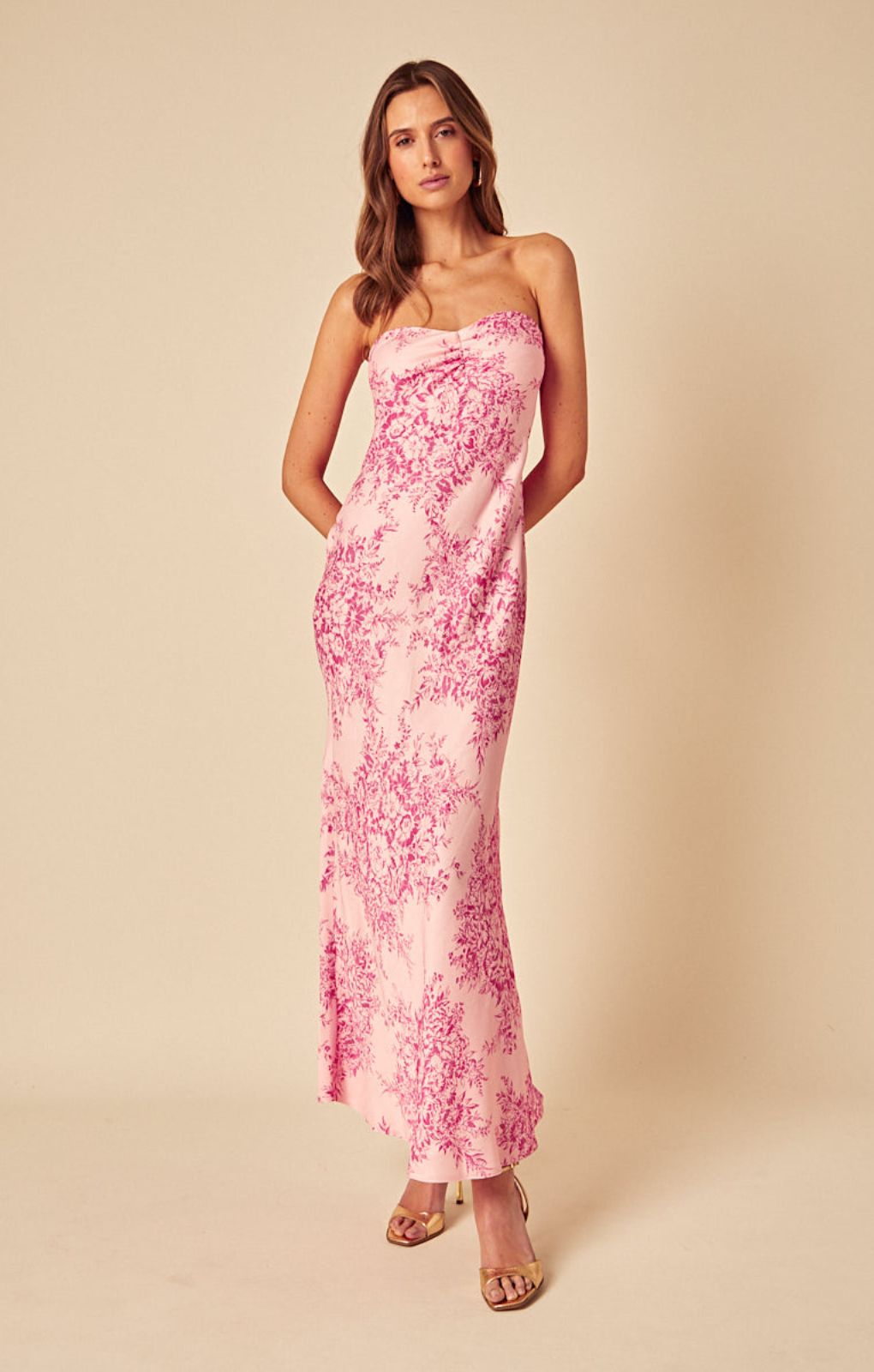 Nobody's Child Pink Floral Bandeau Ruby Maxi Dress – dresses by Nobody's Child, available to rent from Hirestreet
