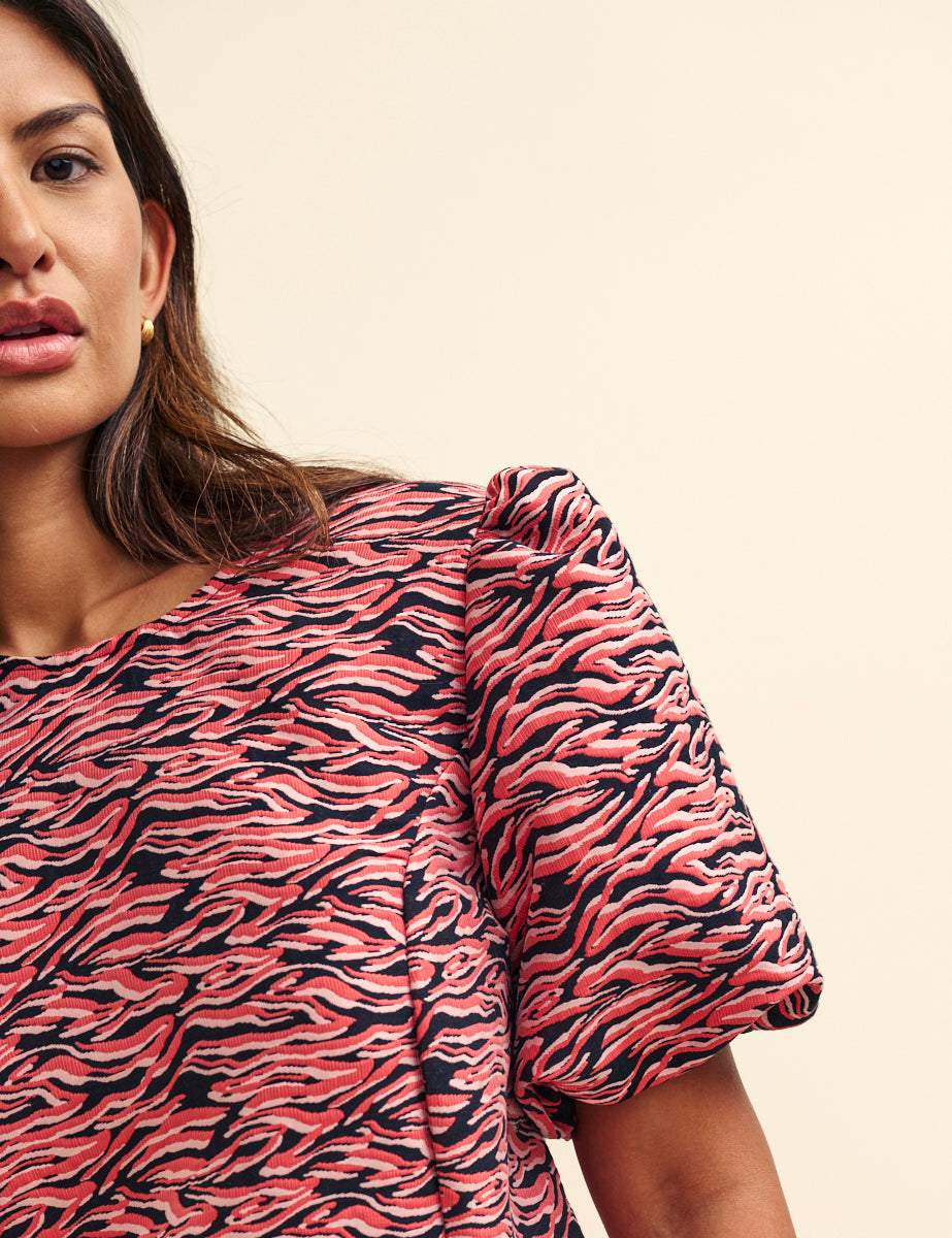 Nobody's Child Pink Tiger Jacquard Davina Mini Shift Dress