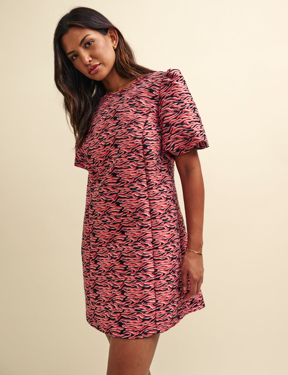 Nobody's Child Pink Tiger Jacquard Davina Mini Shift Dress