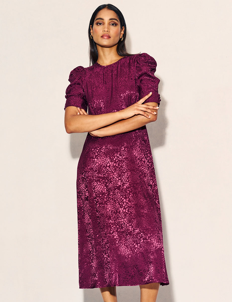 Nobody's Child Plum Satin Jacquard Moira Midaxi Dress