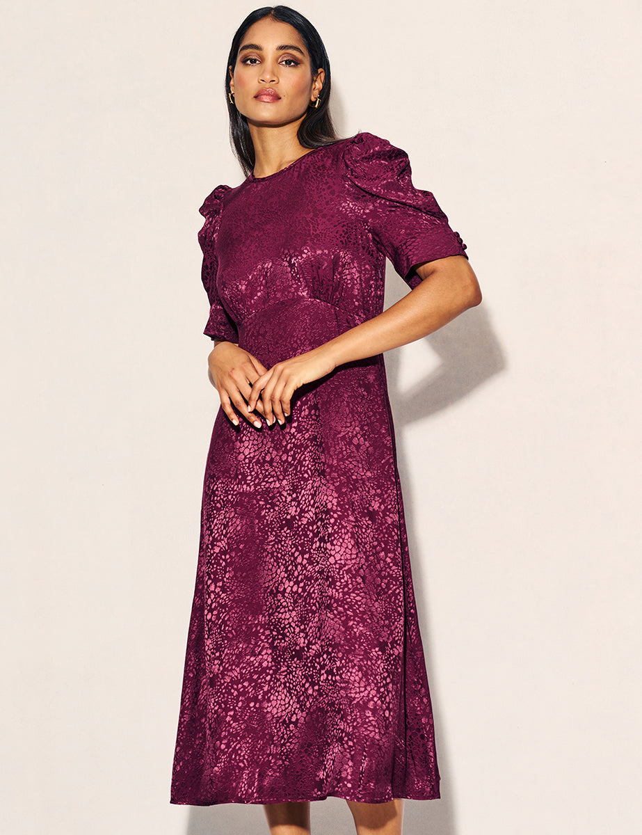 Nobody's Child Plum Satin Jacquard Moira Midaxi Dress