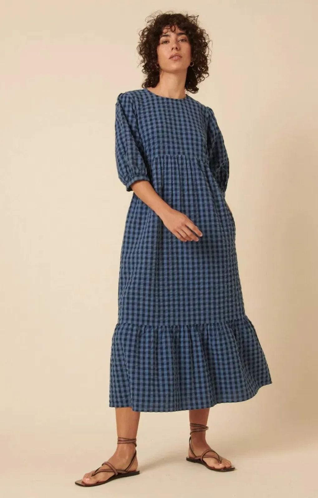 Rent Nobody's Child Rachel Midi Dress Micro Gingham Check Blue