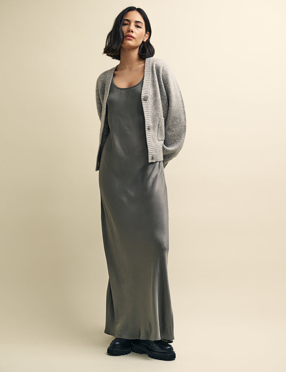 Nobody's Child Silver Monika Satin Maxi Slip Dress