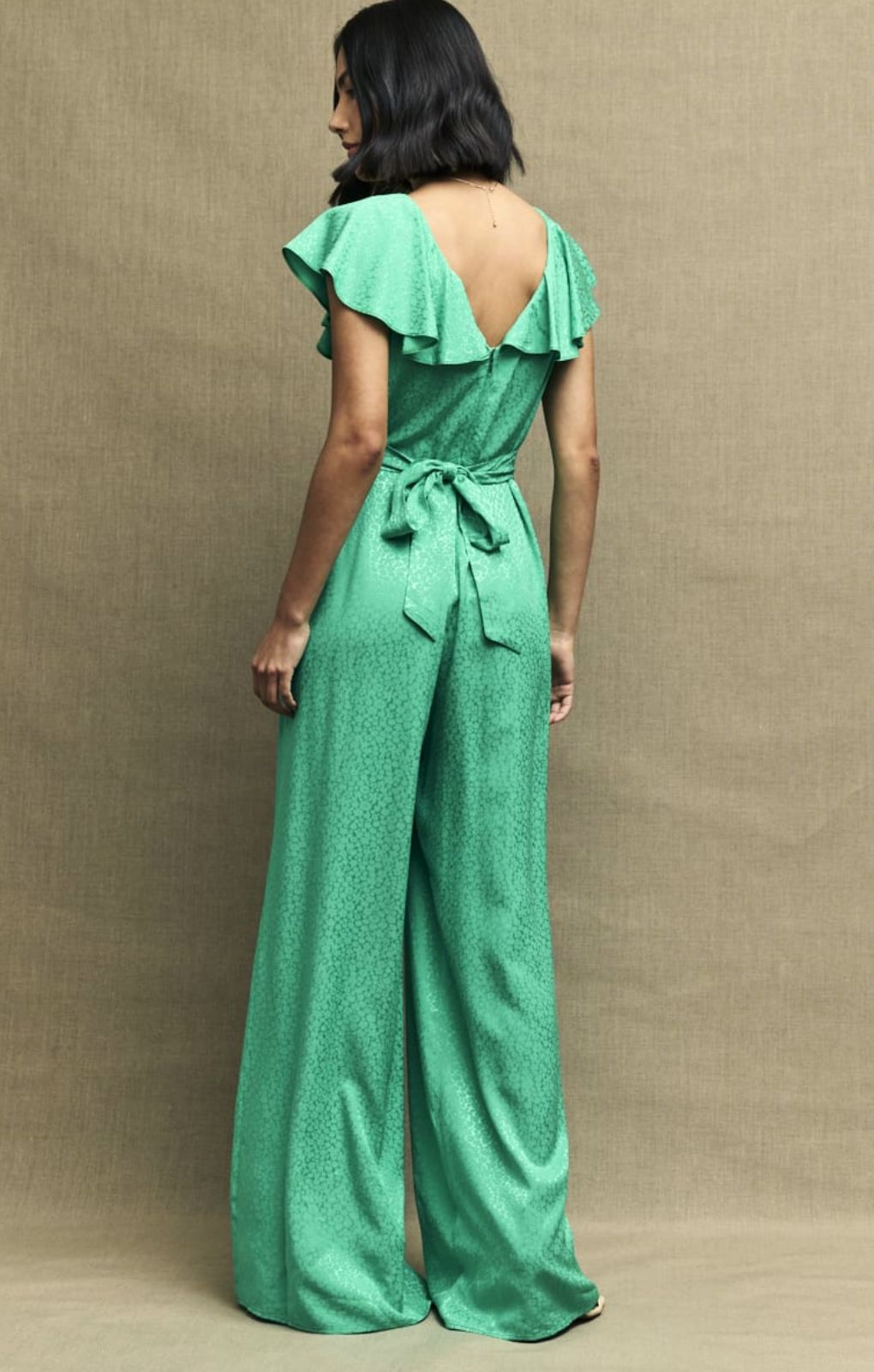 Nobody's Child Suki Satin Jacquard Jumpsuit In Emerald
