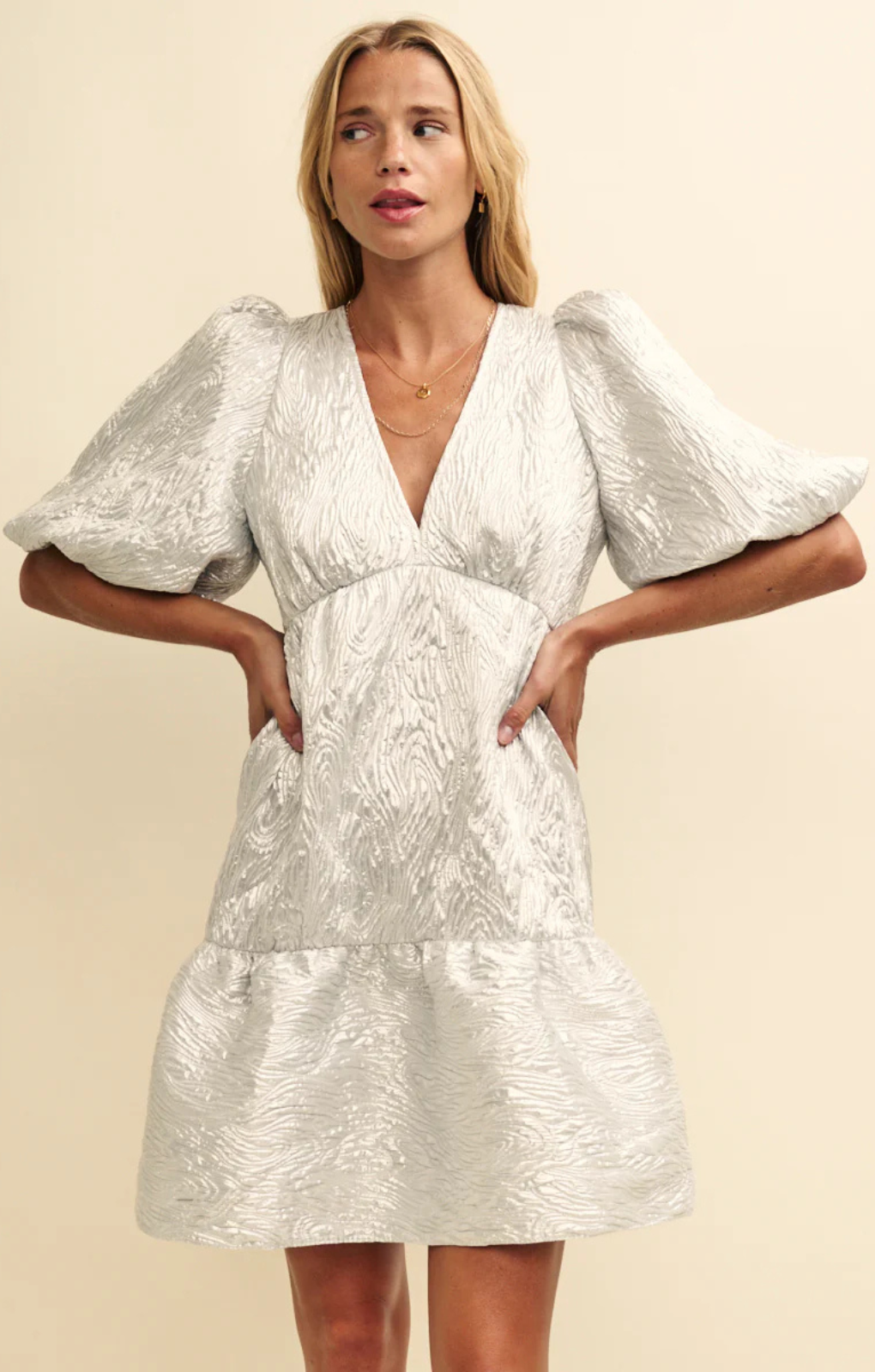 Nobody's Child Silver Metallic Vienna Mini Dress Nobody's Child Silver Metallic Vienna Mini Dress