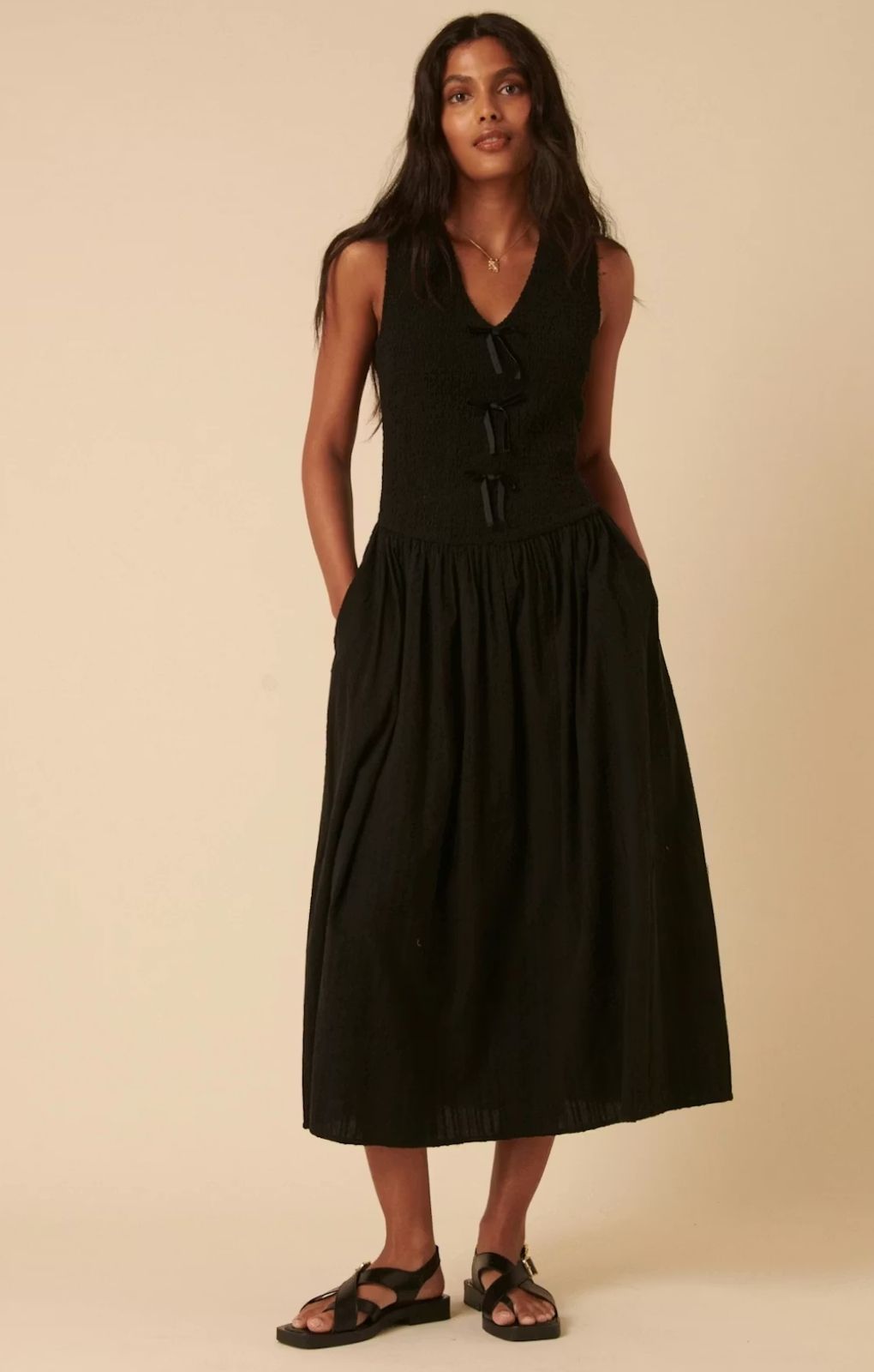 Rent Nobody's Child Petite Bow Front Luisa Midi Dress in Black