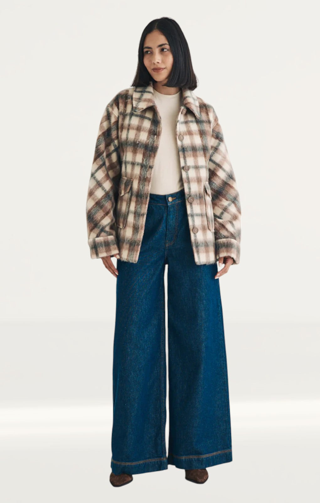 Nobody's Child Brown Check Wool Blend Shirt Jacket