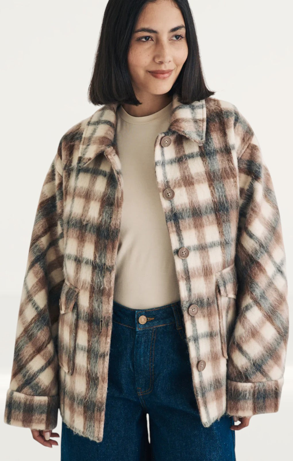 Nobody's Child Brown Check Wool Blend Shirt Jacket