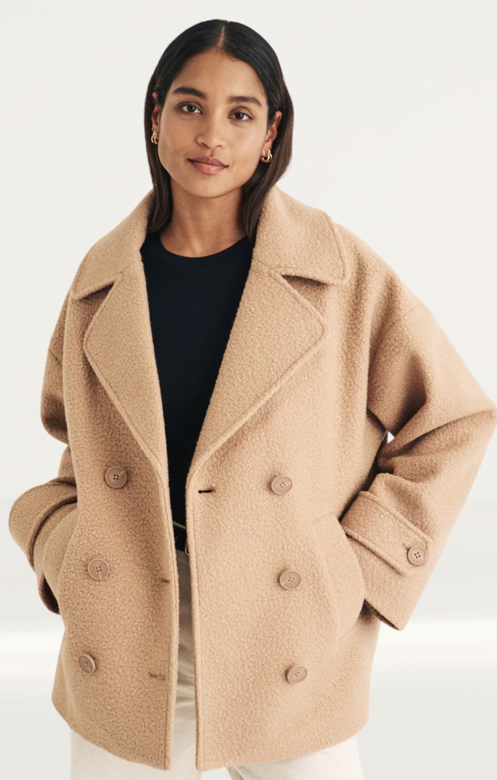 Nobody's Child Beige Double Breasted Borg Coat